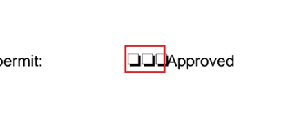 A cropped snippet of a PDF form showing three checkbox squares next to the words permit and Approved, with a red box drawn around the flagged squares.